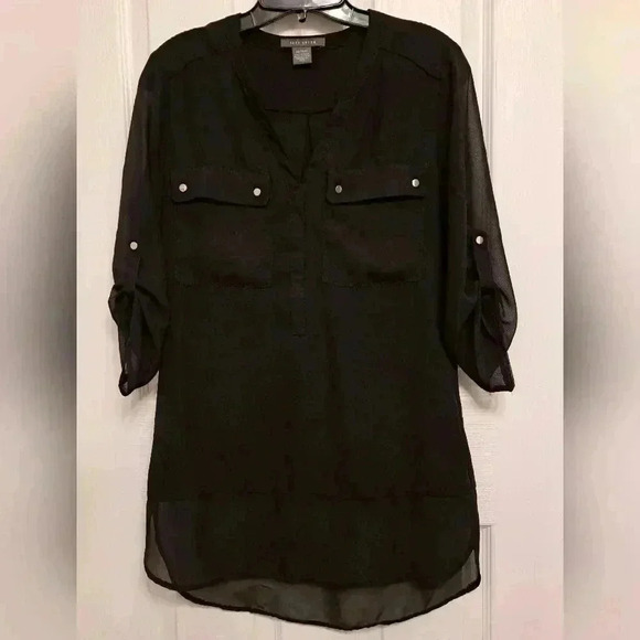 ❤️ Suzy Shier  Black Tunic Length Blouse XS Lightweight Top - Picture 8 of 12